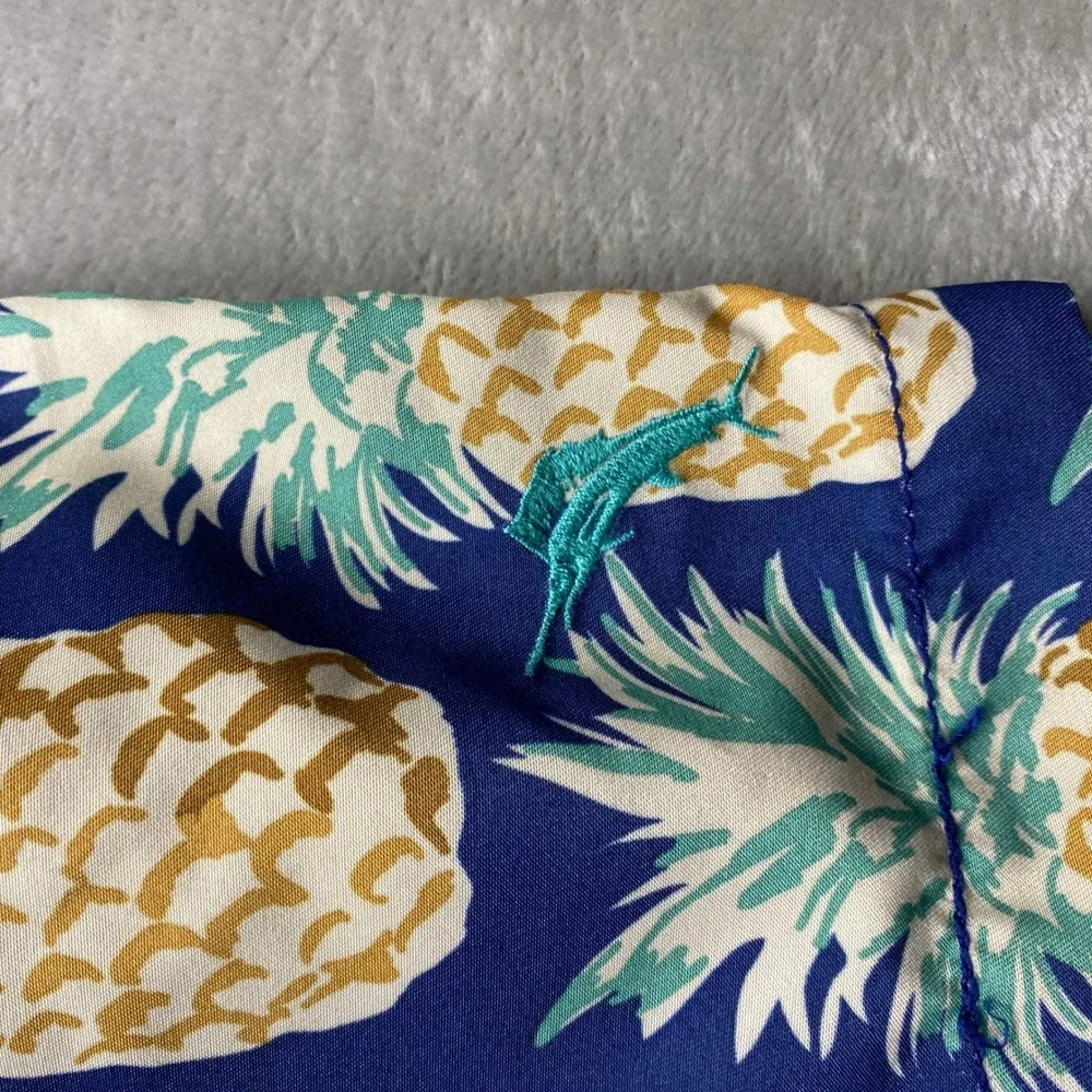 Tommy Bahama Swim Trunks L Pineapple Print Blue Green Drawstring‎ Casual Surf